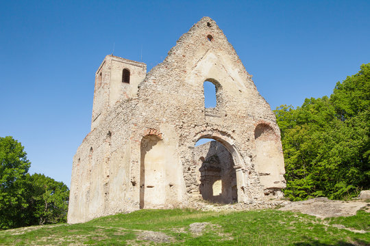 Ruins of old monastery in Slovak Republic called "Katarinka". Photo made in september 2019. Rubble near the village Dechtice.