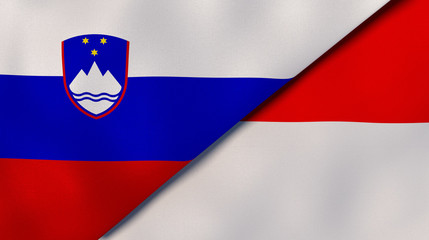 The flags of Slovenia and Indonesia. News, reportage, business background. 3d illustration