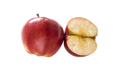 red Apple and split Apple on a white background
