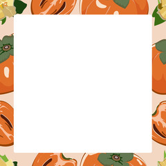 Persimmon fruits. Vector square frame.