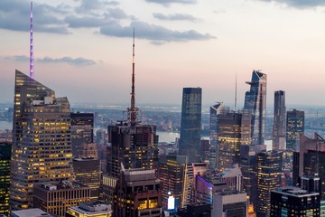 Beautiful aerial view of New York city skyline at evening, USA