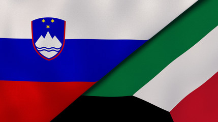 The flags of Slovenia and Kuwait. News, reportage, business background. 3d illustration