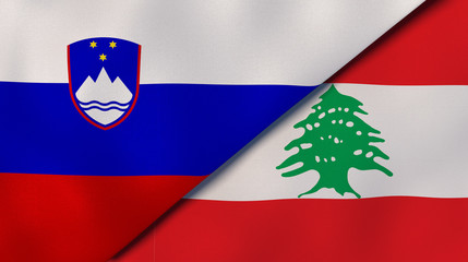 The flags of Slovenia and Lebanon. News, reportage, business background. 3d illustration
