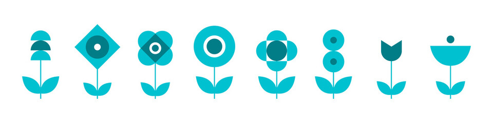Set of different flowers. Badge collection. Minimalism style. Vector illustration
