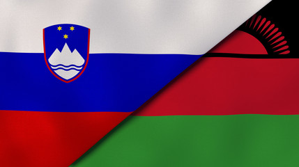 The flags of Slovenia and Malawi. News, reportage, business background. 3d illustration