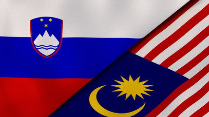 The flags of Slovenia and Malaysia. News, reportage, business background. 3d illustration