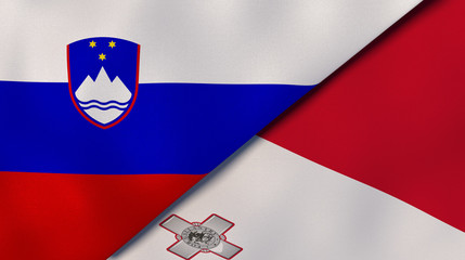 The flags of Slovenia and Malta. News, reportage, business background. 3d illustration