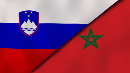 The flags of Slovenia and Morocco. News, reportage, business background. 3d illustration