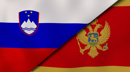 The flags of Slovenia and Montenegro. News, reportage, business background. 3d illustration