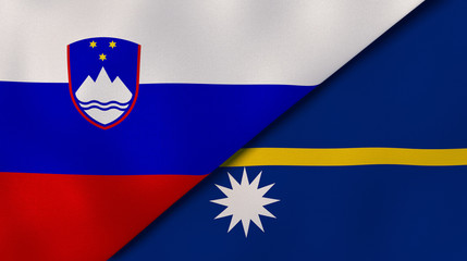 The flags of Slovenia and Nauru. News, reportage, business background. 3d illustration