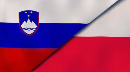 The flags of Slovenia and Poland. News, reportage, business background. 3d illustration