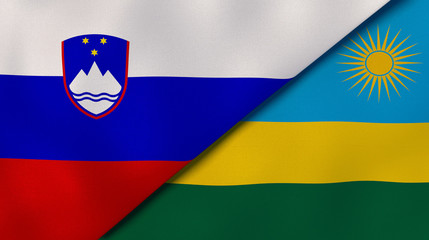 The flags of Slovenia and Rwanda. News, reportage, business background. 3d illustration
