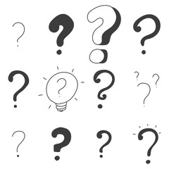 Question mark vector doodle set isolated on white background.