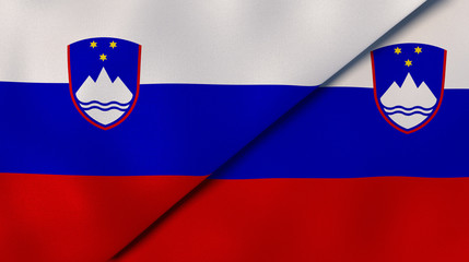 The flags of Slovenia and Slovenia. News, reportage, business background. 3d illustration