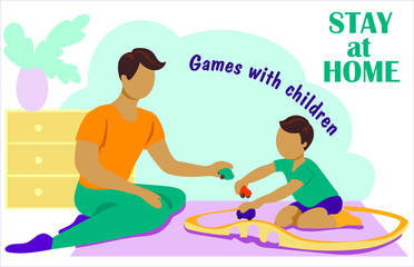 Stay at home in quarantine. Work at home online, office at home, play with children, meditate and relax. Corona viruses concept of 2019-ncov.