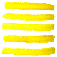 Yellow grunge paint stripes, isolated on white background