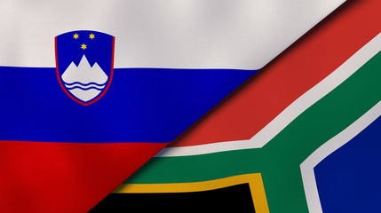 The flags of Slovenia and South Africa. News, reportage, business background. 3d illustration