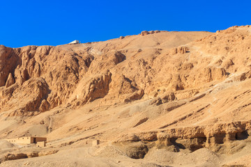 Fototapeta na wymiar View of cliffs and mountains near Mortuary Temple of Hatshepsut in Luxor, Egypt