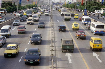 Traffic on the streets of Beijing in Hebei Province, People's Republic of China