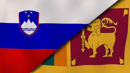 The flags of Slovenia and Sri Lanka. News, reportage, business background. 3d illustration
