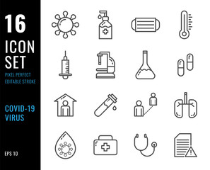 Set of Coronavirus or covid-19 line icon