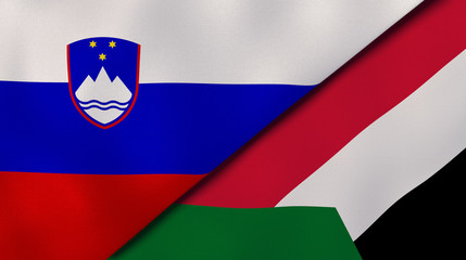The flags of Slovenia and Sudan. News, reportage, business background. 3d illustration