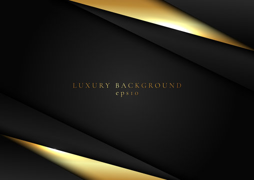 Abstract elegant template black and gold triangle overlapping dimension on dark background luxury style