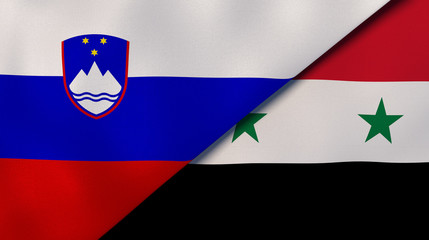 The flags of Slovenia and Syria. News, reportage, business background. 3d illustration