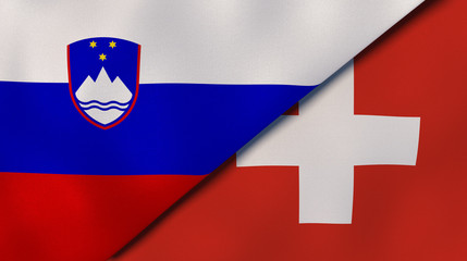 The flags of Slovenia and Switzerland. News, reportage, business background. 3d illustration