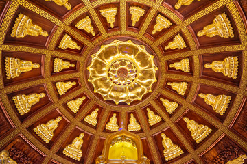 Gia Vien District, Vietnam - CIRCA Apr 2020: Lotus and Buddha pattern in the ceiling of Bai Dinh Pagoda. 