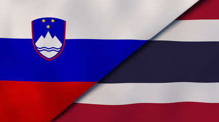 The flags of Slovenia and Thailand. News, reportage, business background. 3d illustration