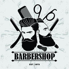 Barbershop poster, banner template with Bearded men. Vector illustration - obrazy, fototapety, plakaty