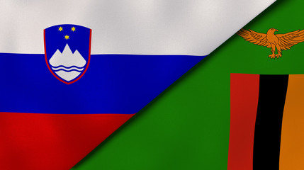 The flags of Slovenia and Zambia. News, reportage, business background. 3d illustration