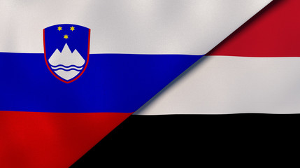 The flags of Slovenia and Yemen. News, reportage, business background. 3d illustration