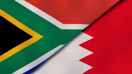 The flags of South Africa and Bahrain. News, reportage, business background. 3d illustration
