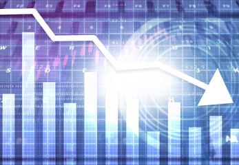 Falling arrow shows stock market decline. 3d illustration.