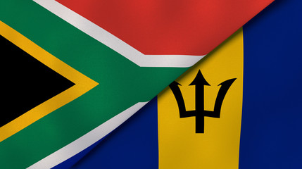 The flags of South Africa and Barbados. News, reportage, business background. 3d illustration