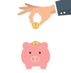 Hand putting coin Piggybank for save money concept