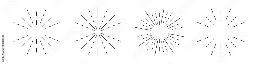 Wall mural fireworks linear icons set. sunburst vector symbol