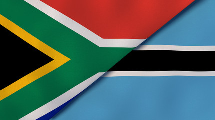 The flags of South Africa and Botswana. News, reportage, business background. 3d illustration