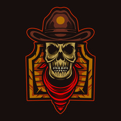 cowboy skull emblem vector illustration design