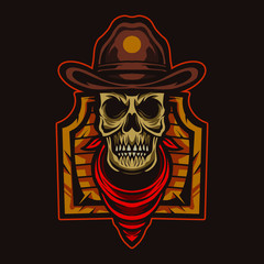 cowboy skull emblem vector illustration design