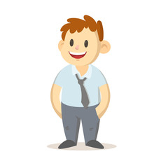 Smiling young man in shirt and necktie, manager, office worker. Cartoon character design. Colorful flat vector illustration, isolated on white background.