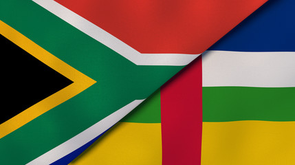 Fototapeta premium The flags of South Africa and Central African Republic. News, reportage, business background. 3d illustration