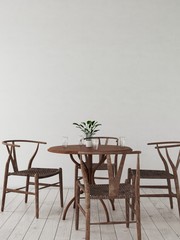 mock up poster frame in interior with old wood chairs. 3d illustration,3d render