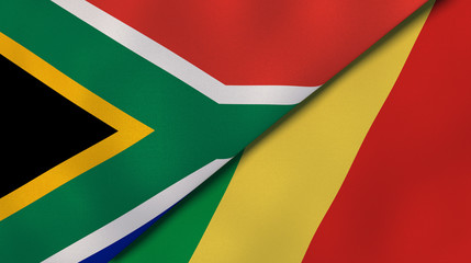 The flags of South Africa and Congo. News, reportage, business background. 3d illustration