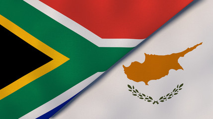 The flags of South Africa and Cyprus. News, reportage, business background. 3d illustration