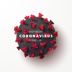 Coronavirus 2019-nCoV banner with realistic microscopic 3D viral cell.COVID-19 Corona virus outbreaking and Pandemic concept.Vector illustration