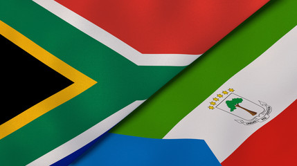 The flags of South Africa and Equatorial Guinea. News, reportage, business background. 3d illustration