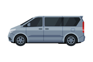 Fototapeta na wymiar Gray Mini Van Car, Public or Cargo Transportation Vehicle Flat Vector Illustration